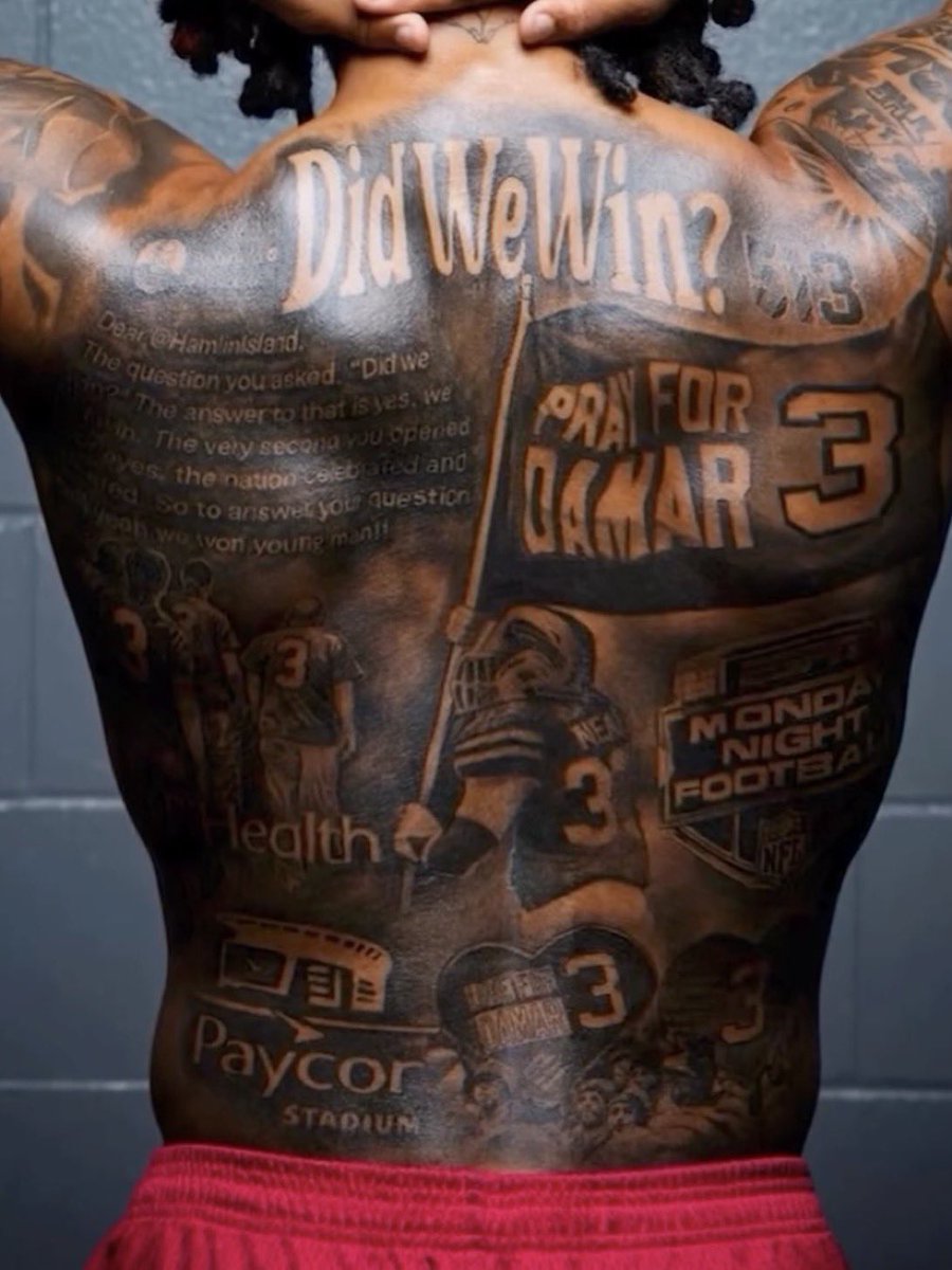 Damar Hamlin tattoos: full-back tribute tattoo