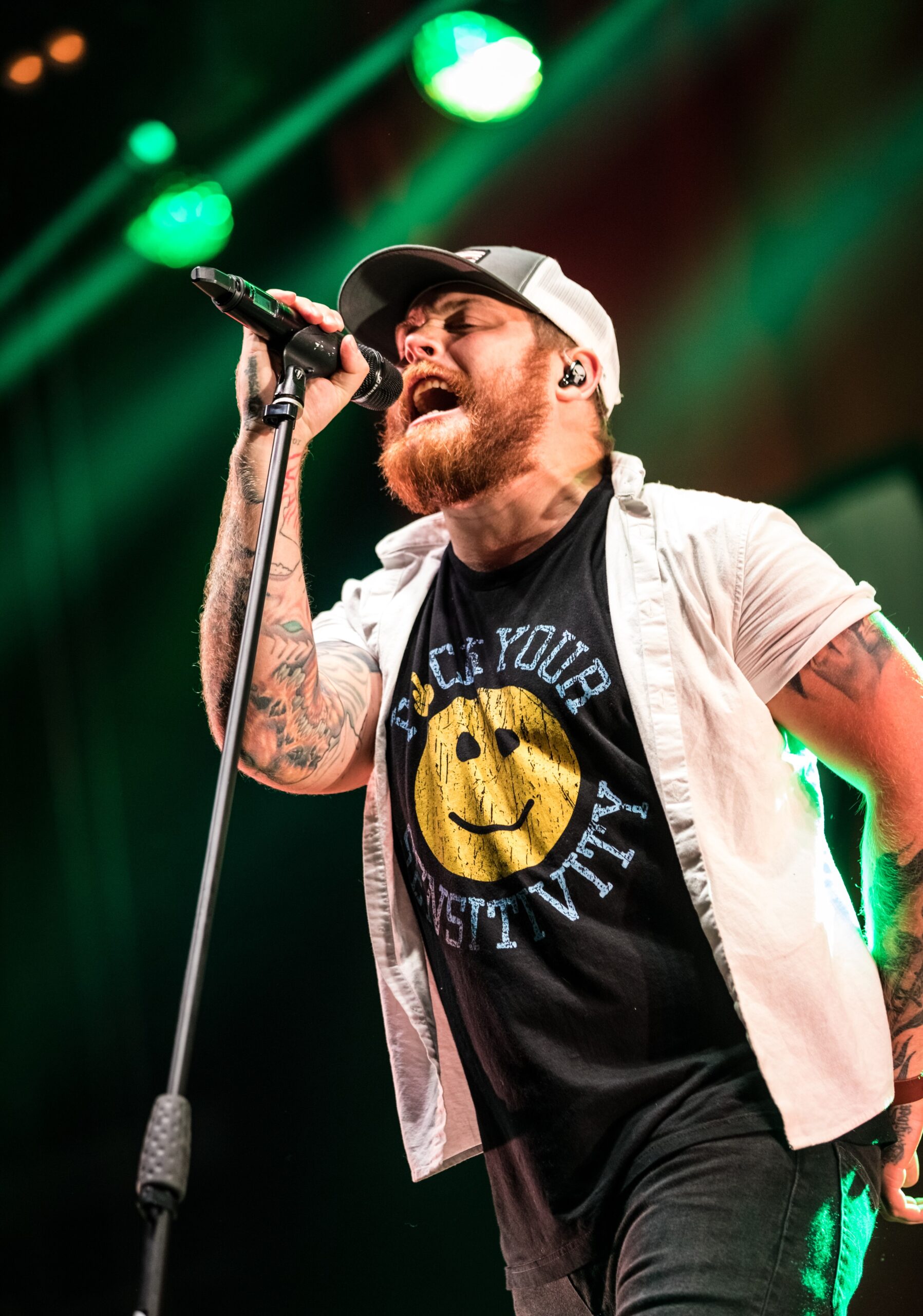 Danny Worsnop full arm tattoos on stage