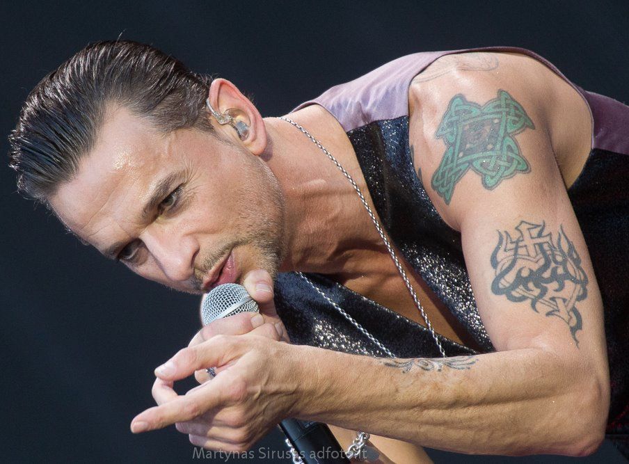 Dave Gahan upper arm and chest tattoos