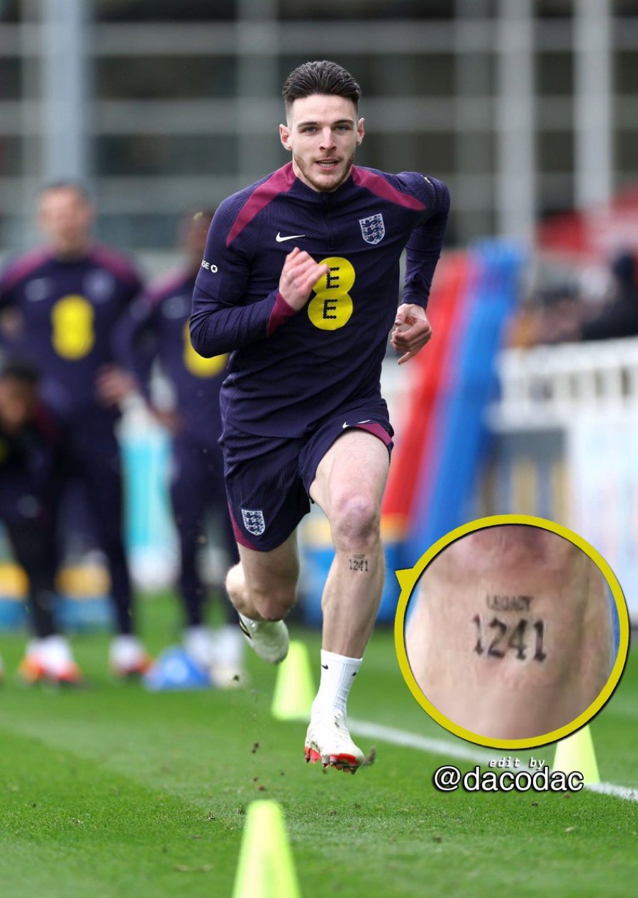 Declan Rice tattoos: Legacy 1241 lower-leg tattoo
