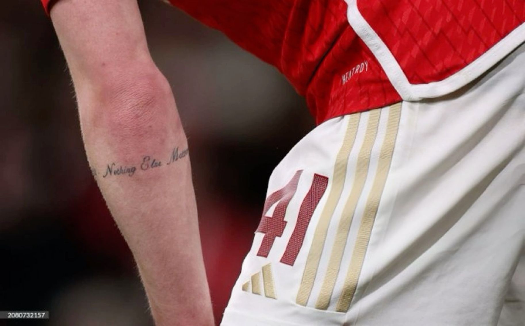Declan Rice tattoos: Nothing Else Matters forearm script