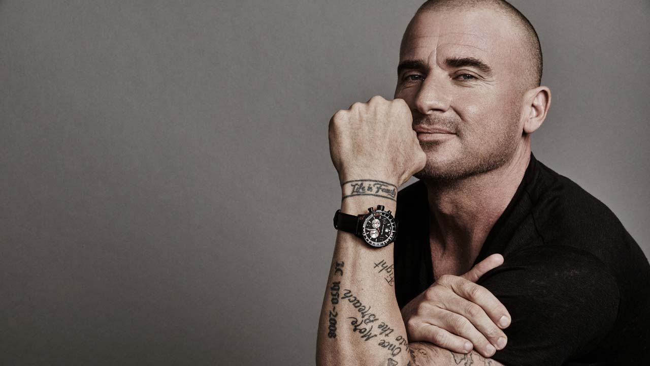 Dominic Purcell tattoos: genuine tattoo photograph showing the arm lettering