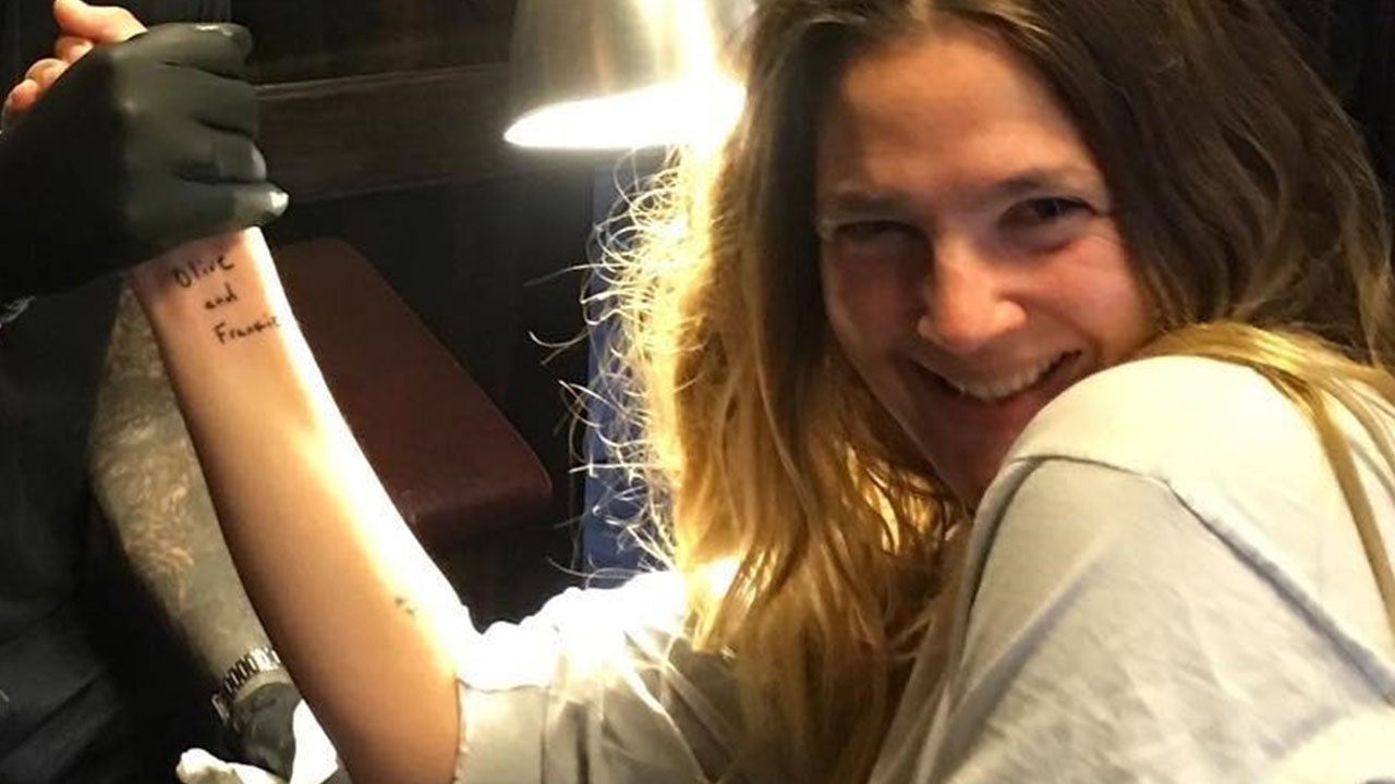 Drew Barrymore tattoo session