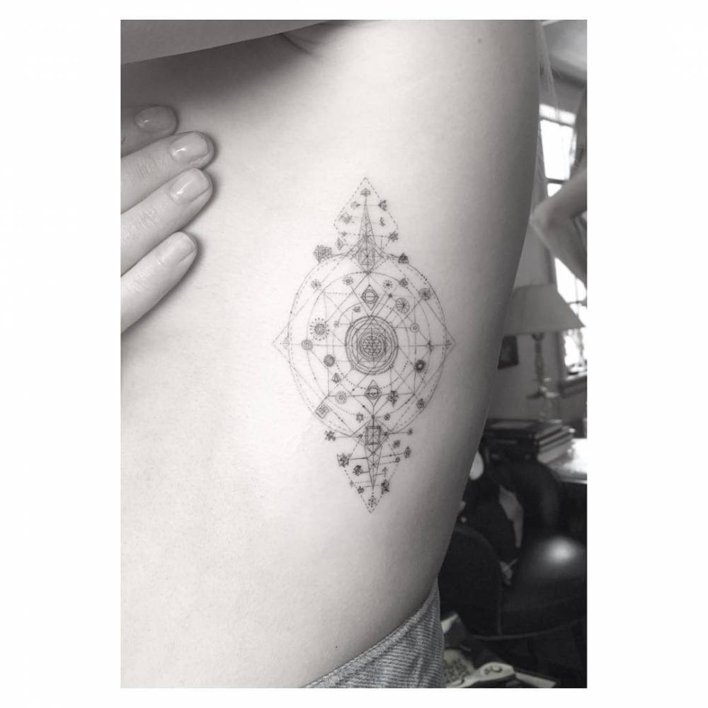 Ellie Goulding tattoos: Ellie Goulding's geometric rib tattoo