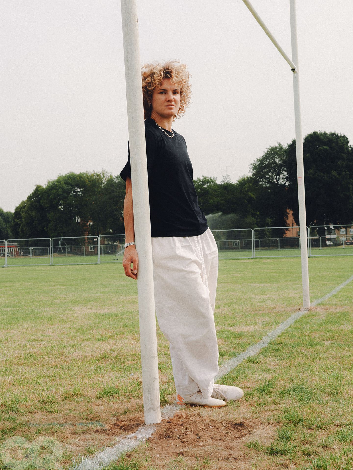 Ellie Kildunne contextual GQ rugby-field portrait for the contrast section; not tattoo evidence Ellie Kildunne in a contextual photograph: contextual GQ rugby-field portrait for the contrast section; not tattoo evidence; not tattoo evidence