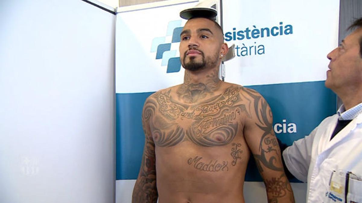 Kevin-Prince Boateng tattoos: Barcelona medical photograph showing chest and arm tattoo coverage