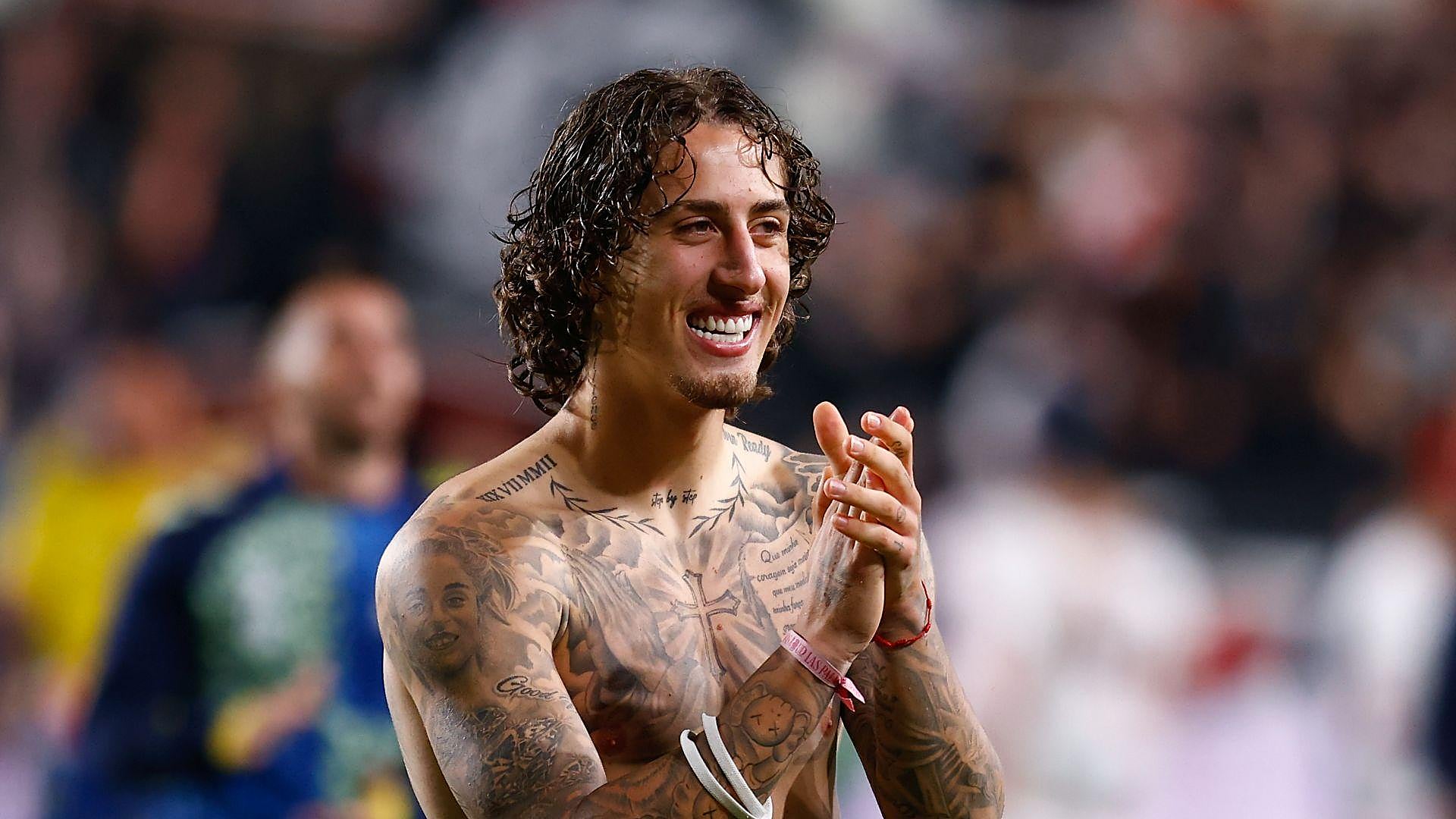 Fabio Silva chest and torso tattoos in a genuine tattoo photograph