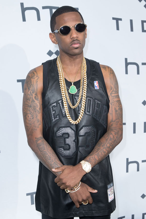 Fabolous tattoos: front-facing event image showing both arms and layered lettering
