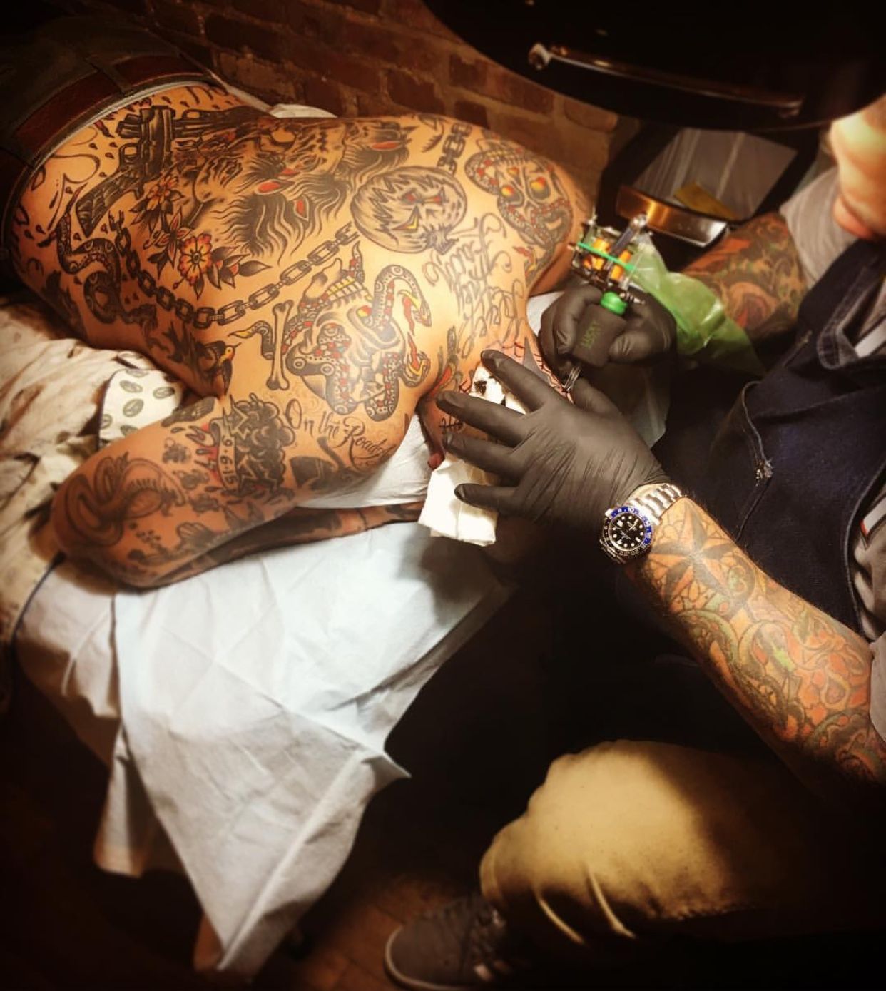 Frank Iero’s large back tattoo work