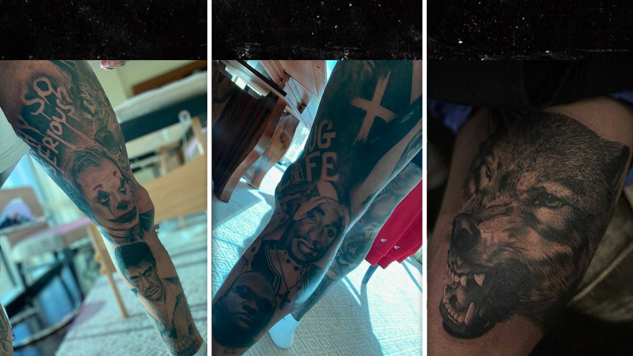 Gervonta Davis tattoos: Scarface, Joker, Tupac and wolf leg sleeve