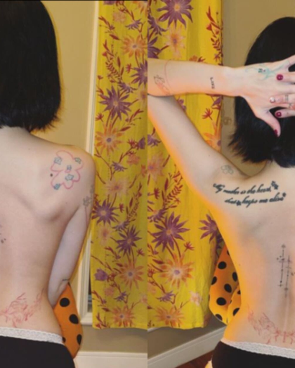 HyunA tattoos: revolver-like back outline in wider context