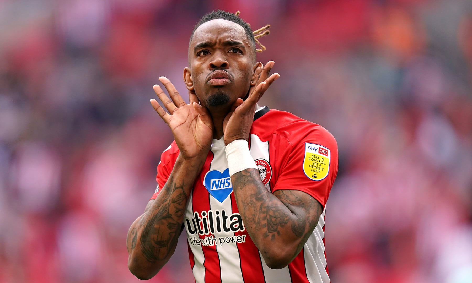 Ivan Toney tattoos: Separate Wembley celebration view showing the torso ink in the same reporting feature