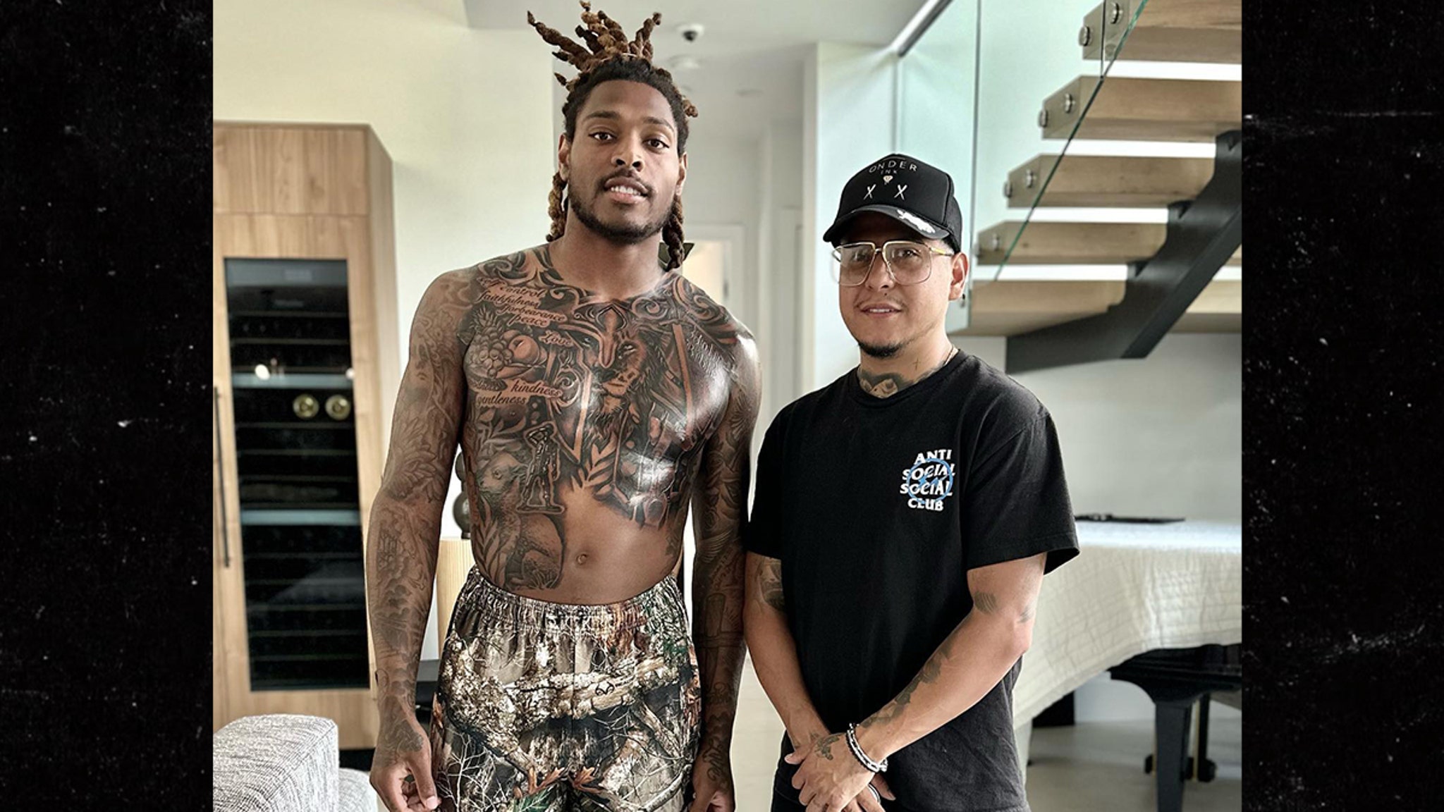Jalen Ramsey tattoos: chest lettering and mural