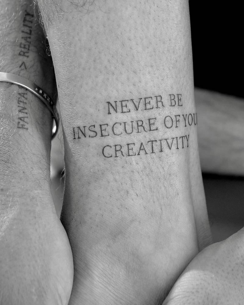 Jay Alvarrez Never Be Insecure of Your Creativity ankle tattoo