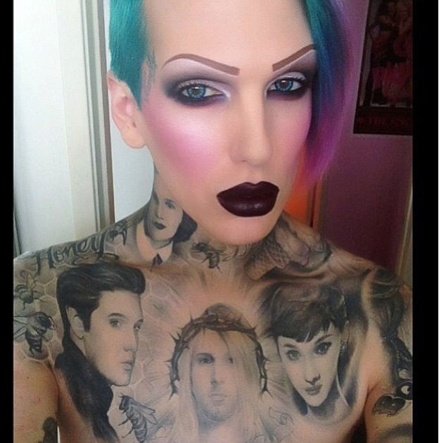Jeffree Star chest portrait tattoos