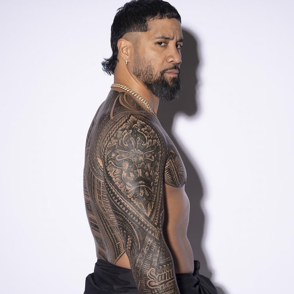 Jey Uso shoulder and arm Samoan tattoos