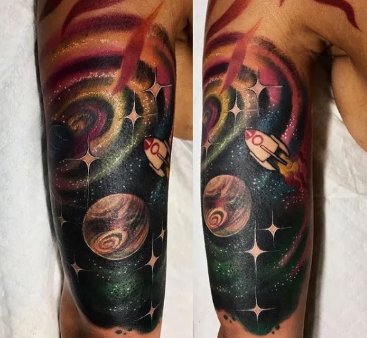 Jhene Aiko galaxy sleeve tattoo
