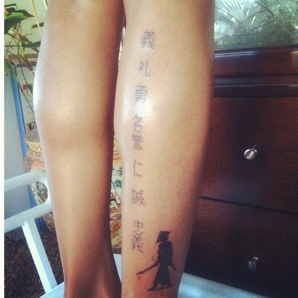 Jhene Aiko Bushido principles leg tattoo