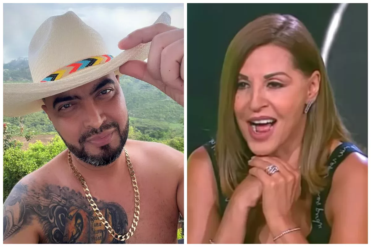Jhon Álex Castaño tattoos: Published composite showing Castaño shirtless with chest and arm tattoos alongside the Amparo Grisales context; used for visible tattoo coverage and context, not for a second neck-tattoo claim.