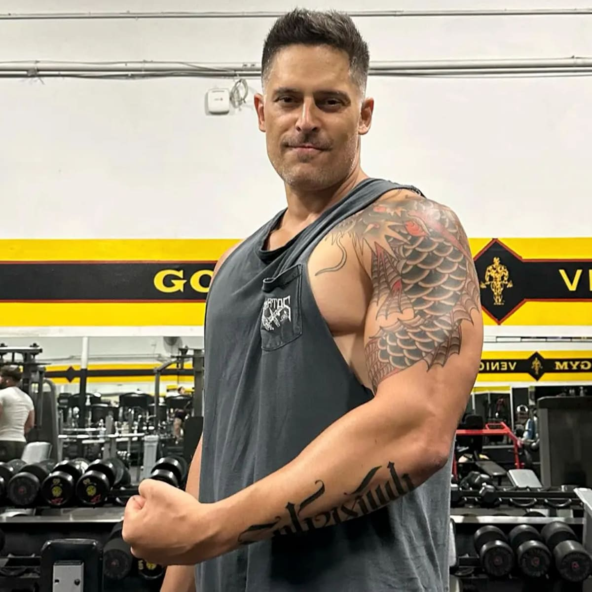 Joe Manganiello The huge dragon tattoo on Joe Manganiello’s right side Joe Manganiello tattoos: The huge dragon tattoo on Joe Manganiello’s right side