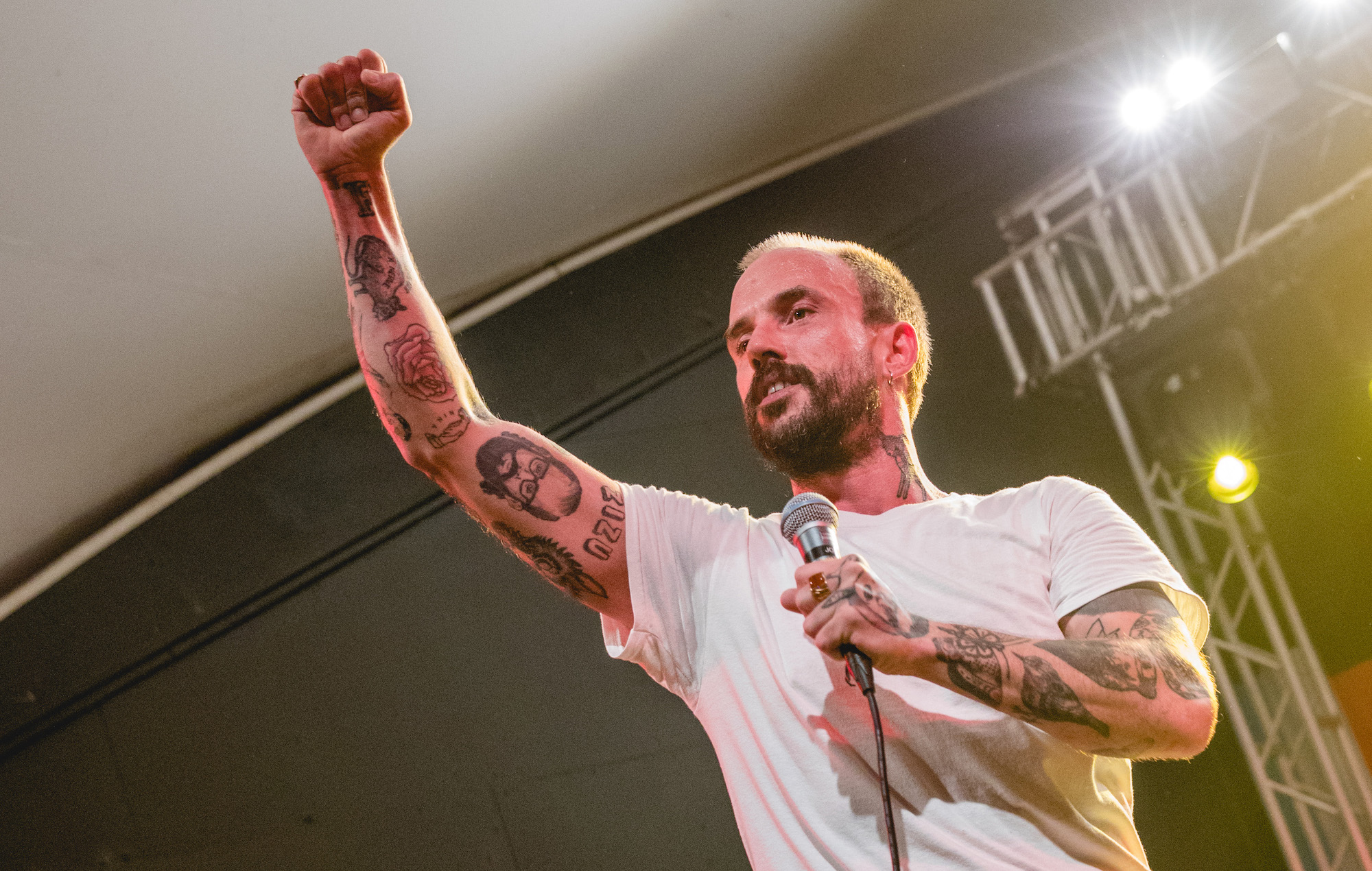 Joe Talbot tattoos: genuine tattoo photograph showing the arm and neck placement