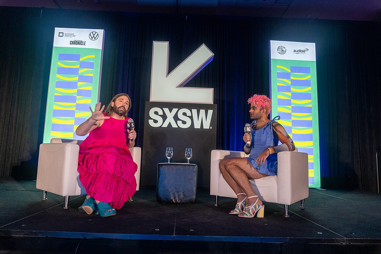 Jonathan Van Ness Contextual SXSW panel photograph, not tattoo evidence Jonathan Van Ness in a contextual photograph: Contextual SXSW panel photograph, not tattoo evidence; not tattoo evidence