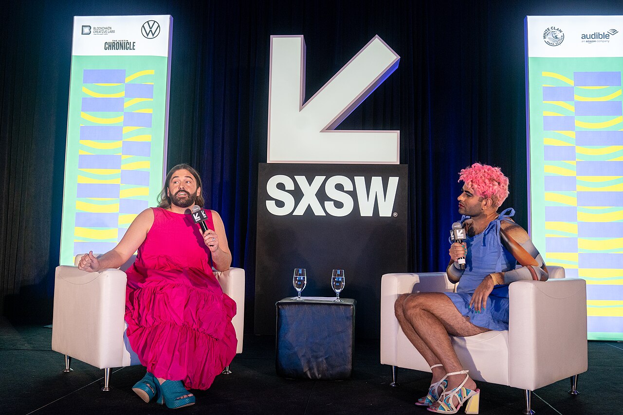 Jonathan Van Ness Contextual SXSW panel moment showing JVN's stage presence, not tattoo evidence Jonathan Van Ness in a contextual photograph: Contextual SXSW panel moment showing JVN's stage presence, not tattoo evidence; not tattoo evidence