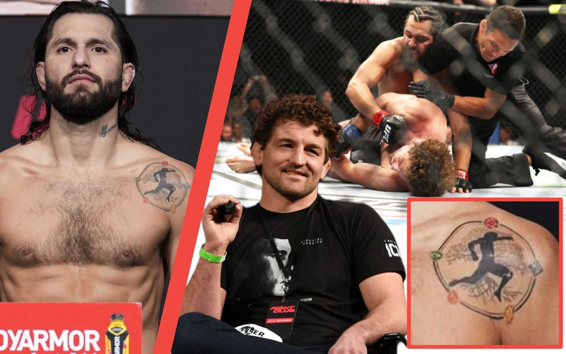 Jorge Masvidal tattoos: documented flying-knee tattoo reveal and shoulder placement