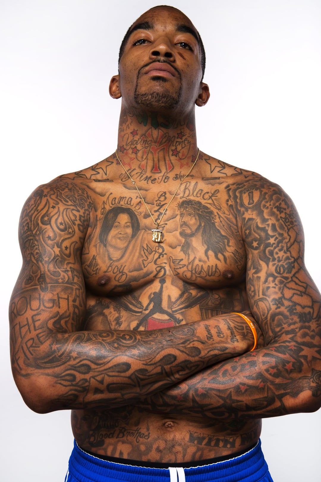 J.R. Smith torso tattoo triptych