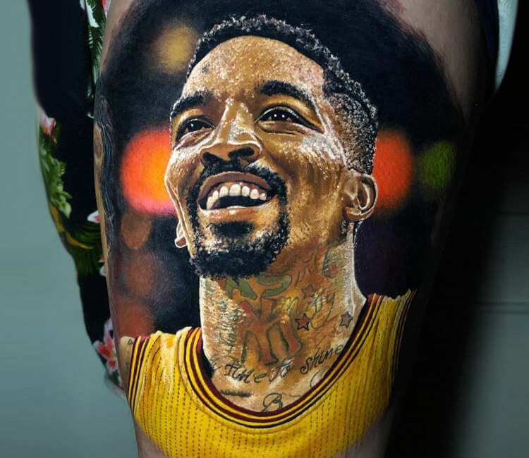 J.R. Smith shoulder and arm tattoo close-up