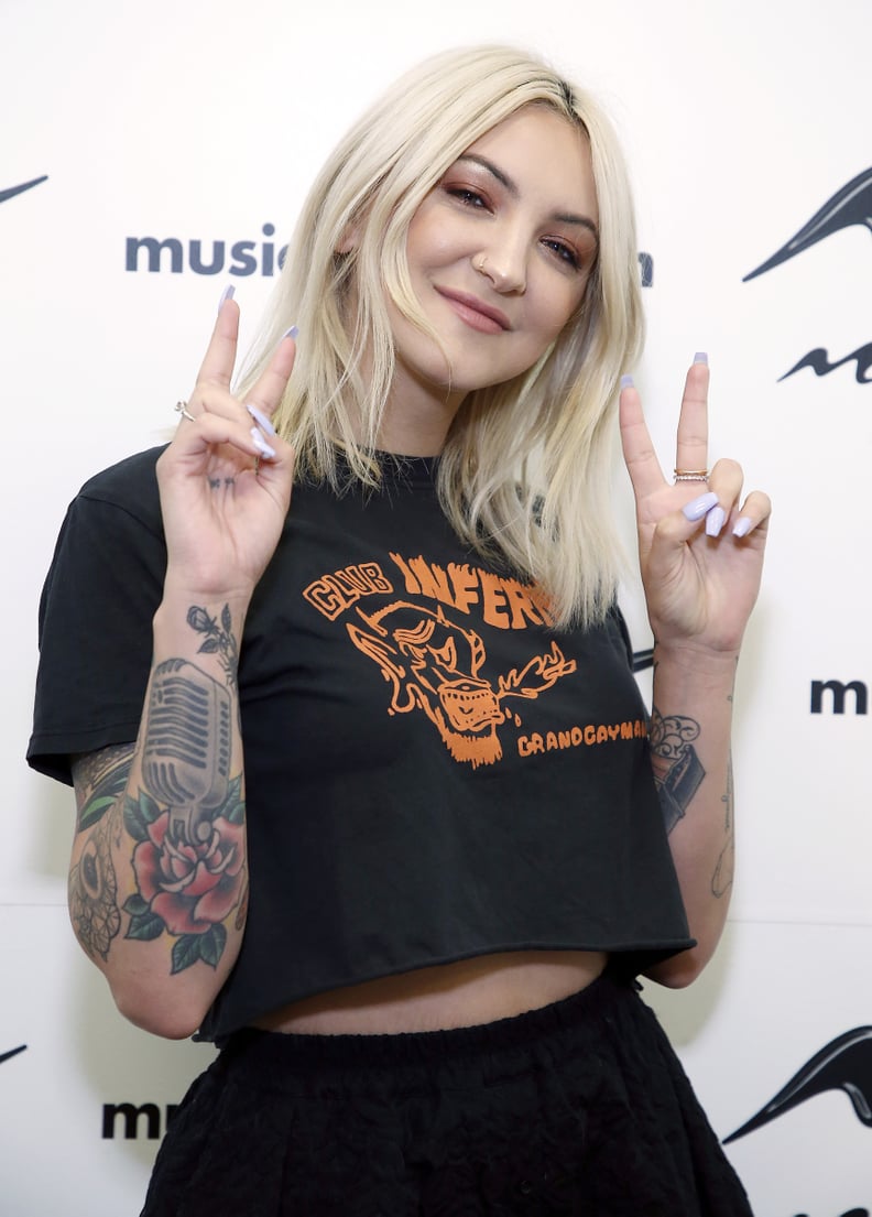 Julia Michaels vintage microphone and rose arm tattoo