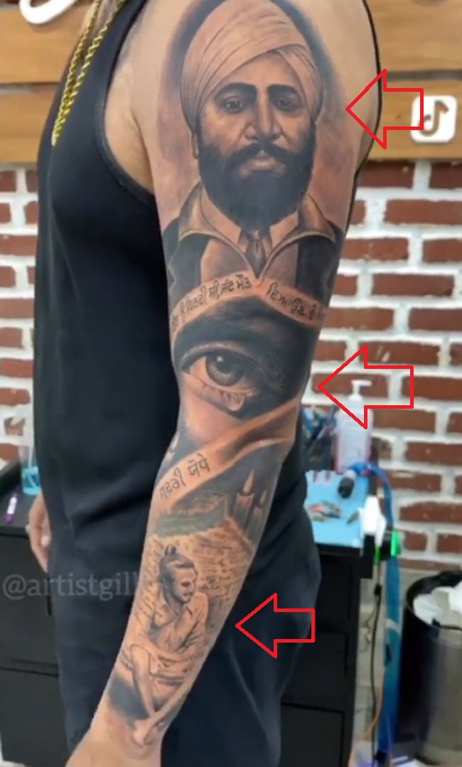 Karan Aujla tattoos: Longer sleeve view