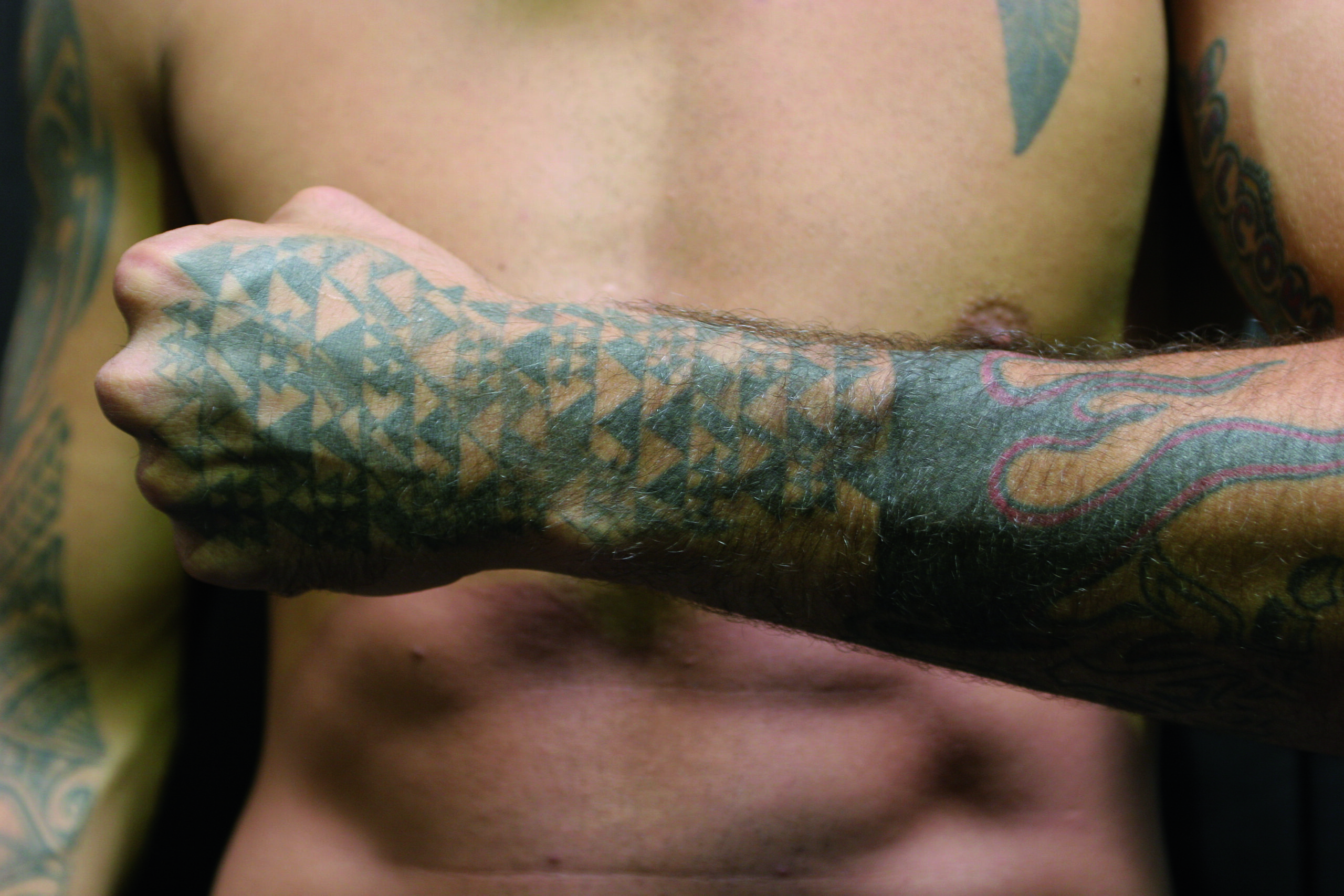 Kendall Grove: Family-tree pattern on his left hand Kendall Grove tattoos: Family-tree pattern on his left hand