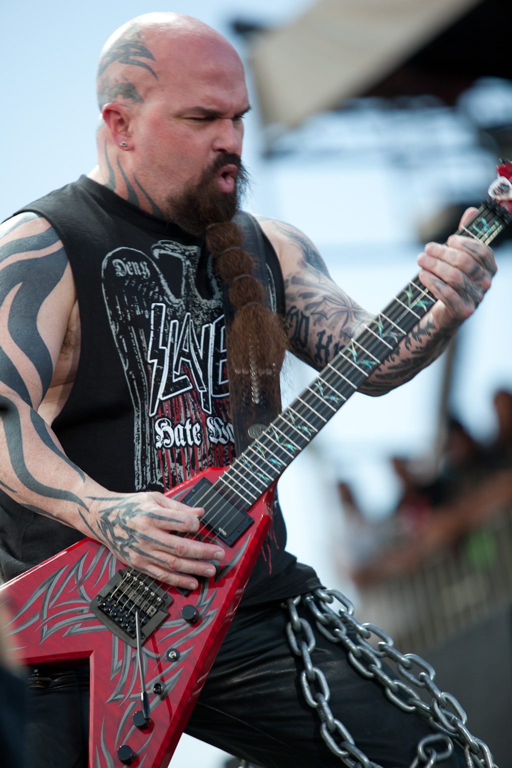 Kerry King head and arm tattoos