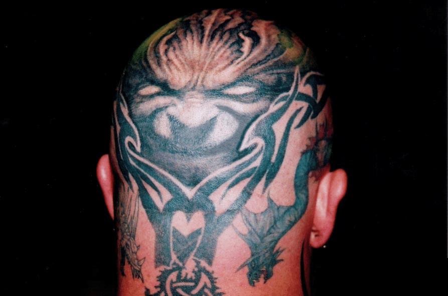 Kerry King head tattoo close-up