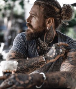 Kevin Creekman Tattoos: Neck Geometry, Skull and Back Mask