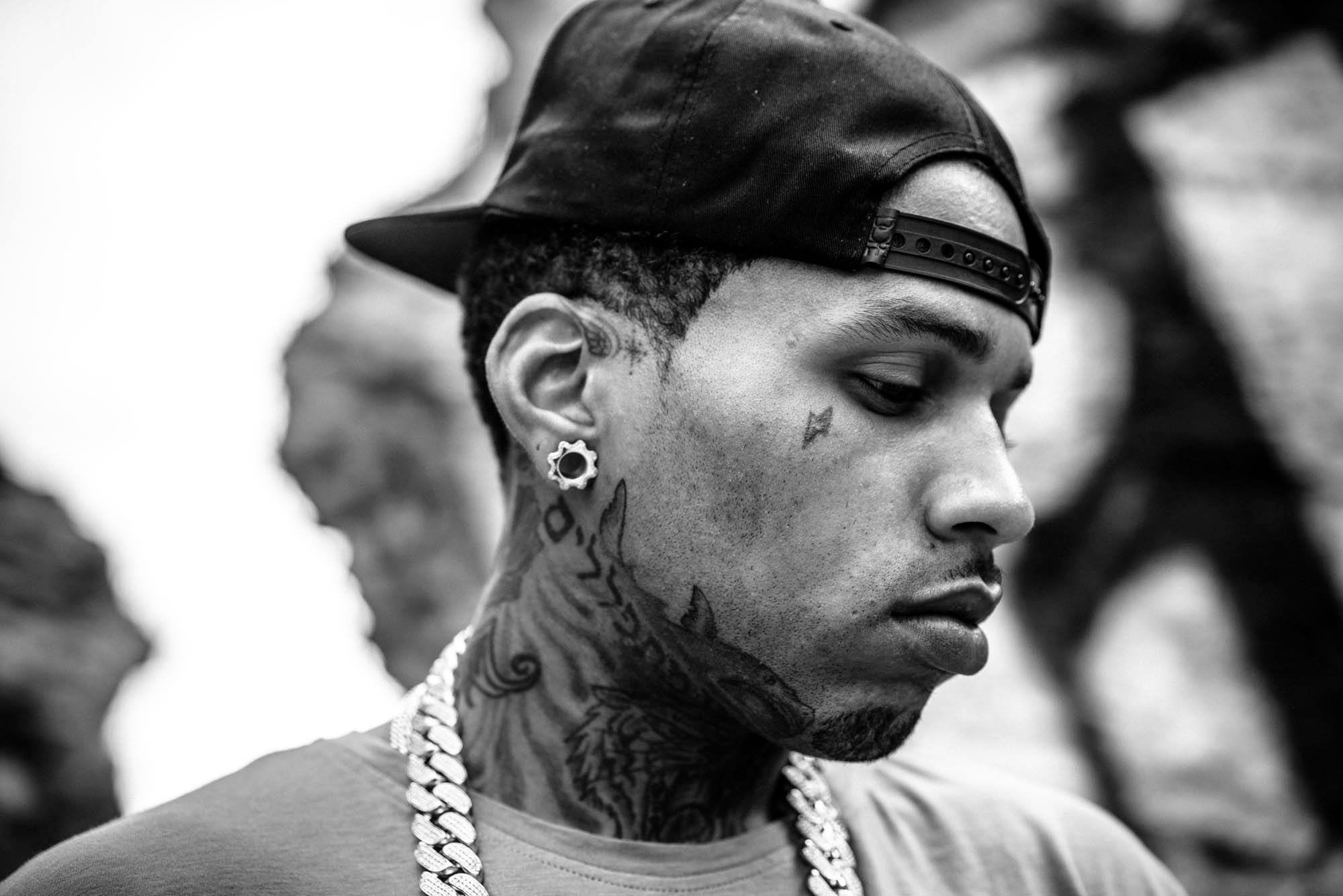 Kid Ink face and neck tattoo detail
