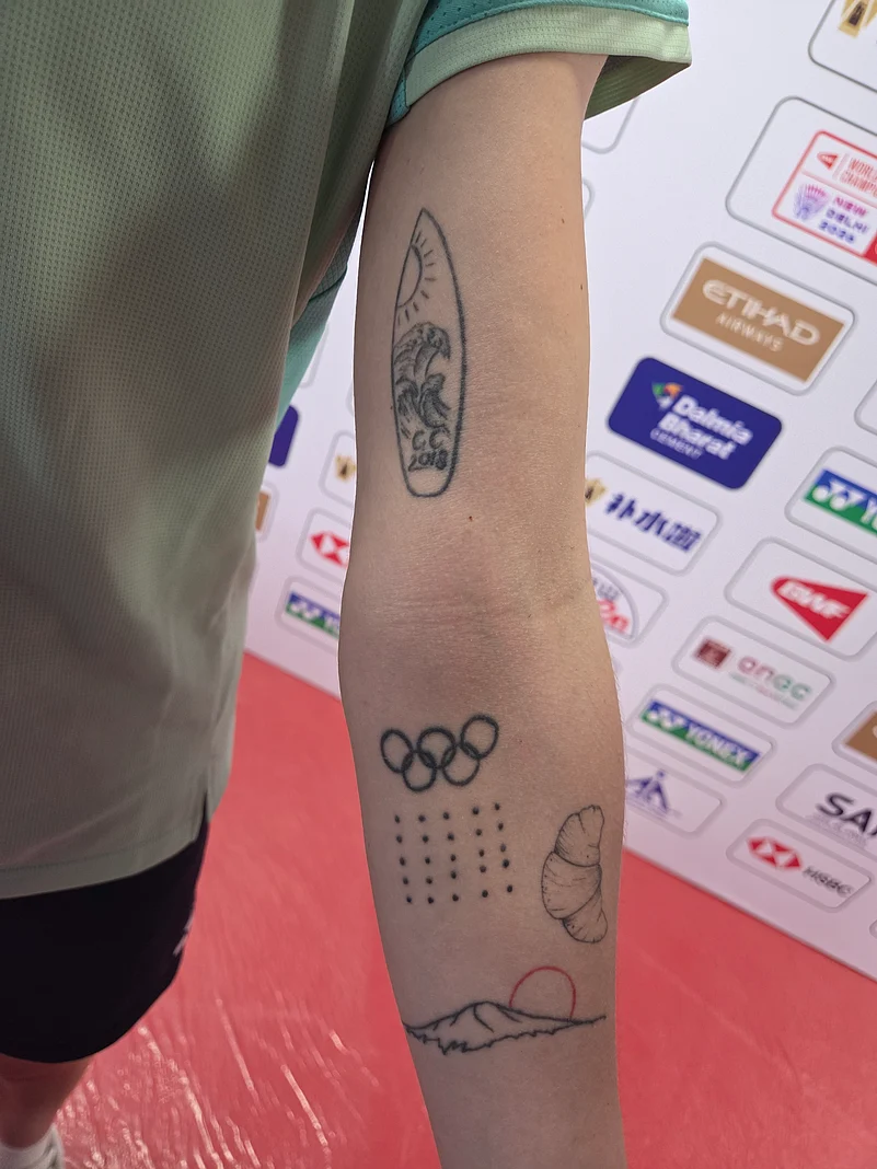Kirsty Gilmour upper-arm cluster close-up for the Olympic rings section Kirsty Gilmour tattoos: upper-arm cluster close-up for the Olympic rings section
