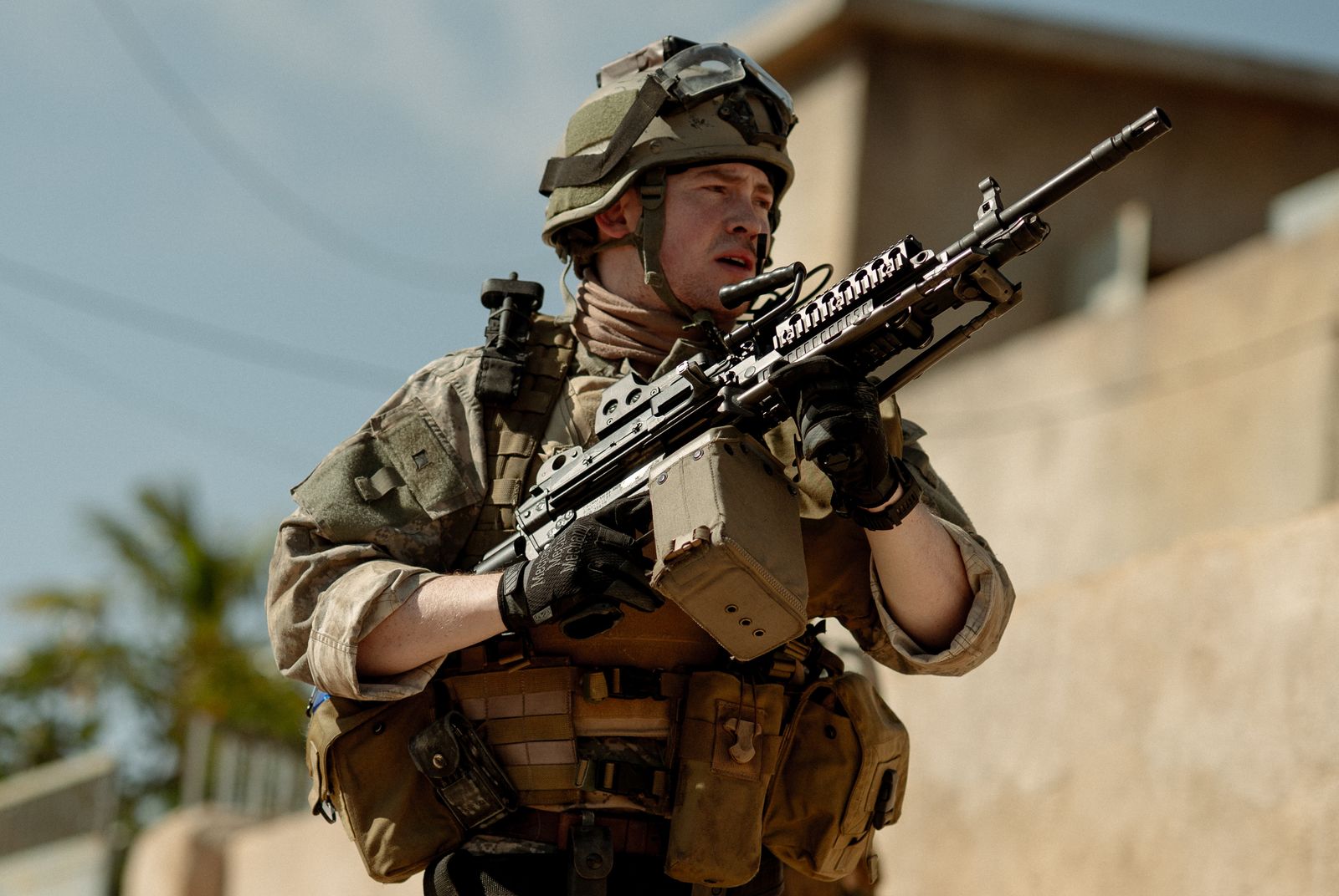Kit Connor in a contextual photograph: Contextual Warfare film still; not tattoo evidence.; not tattoo evidence