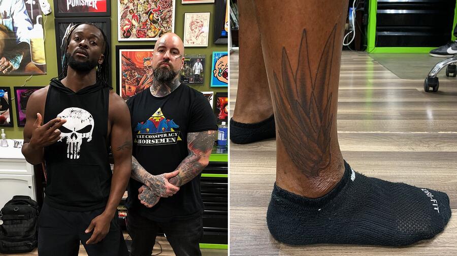 Kofi Kingston tattoos: inline new leg tattoo image