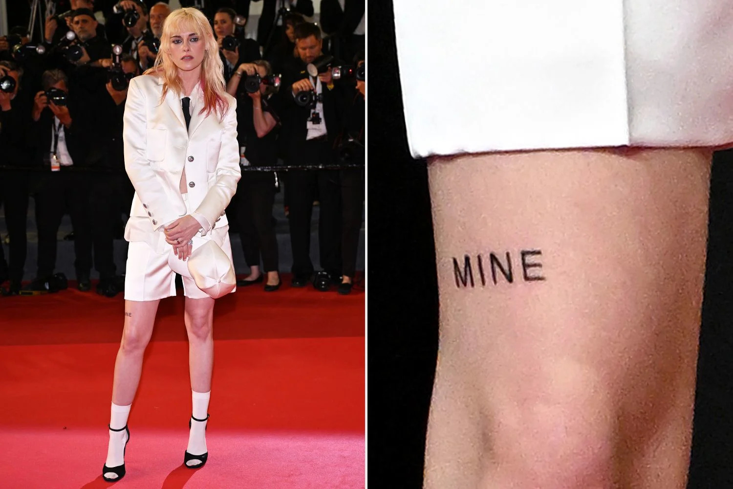 Kristen Stewart MINE thigh tattoo at Cannes