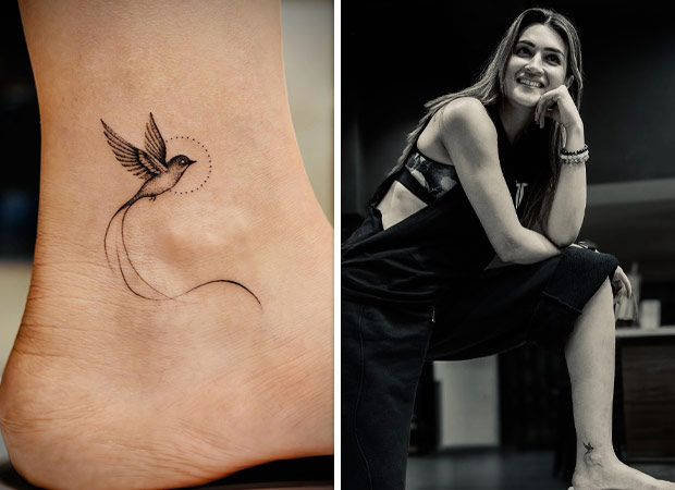 Kriti Sanon Tattoo evidence showing the ankle placement and the bird design in context. Kriti Sanon tattoos: Tattoo evidence showing the ankle placement and the bird design in context.