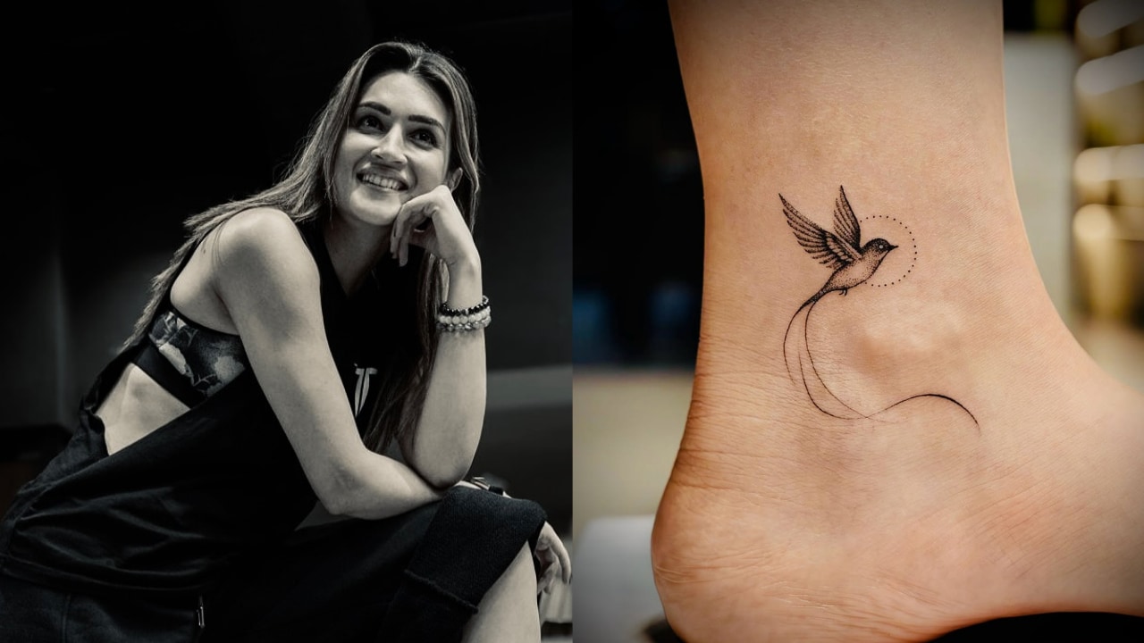 Kriti Sanon Wide tattoo evidence showing the face-visible subject and readable ankle close-up. Kriti Sanon tattoos: Wide tattoo evidence showing the face-visible subject and readable ankle close-up.