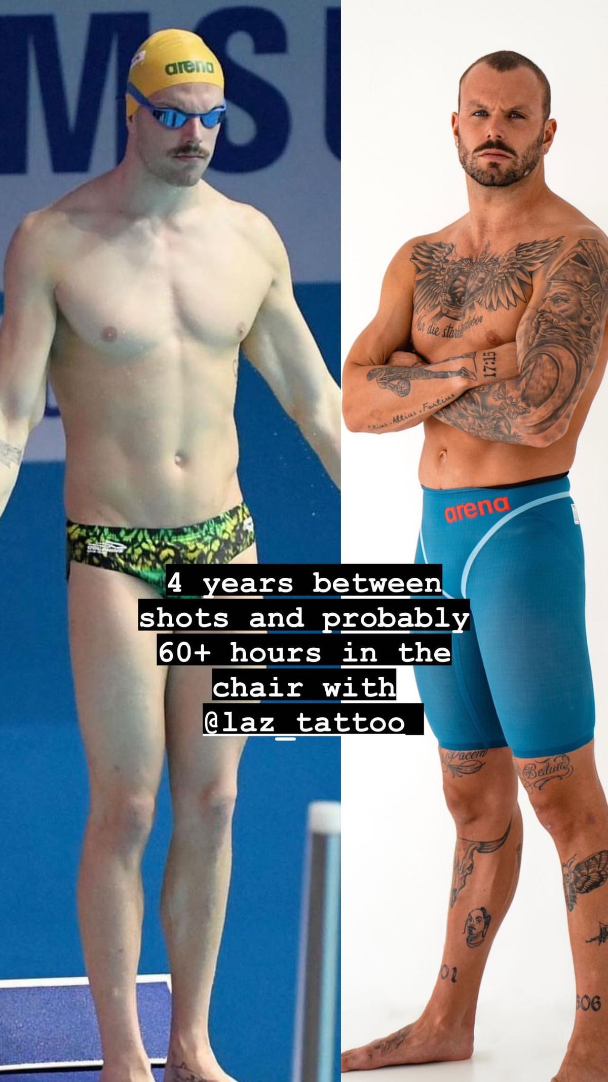 Kyle Chalmers tattoos: Tattoo progress comparison over four years