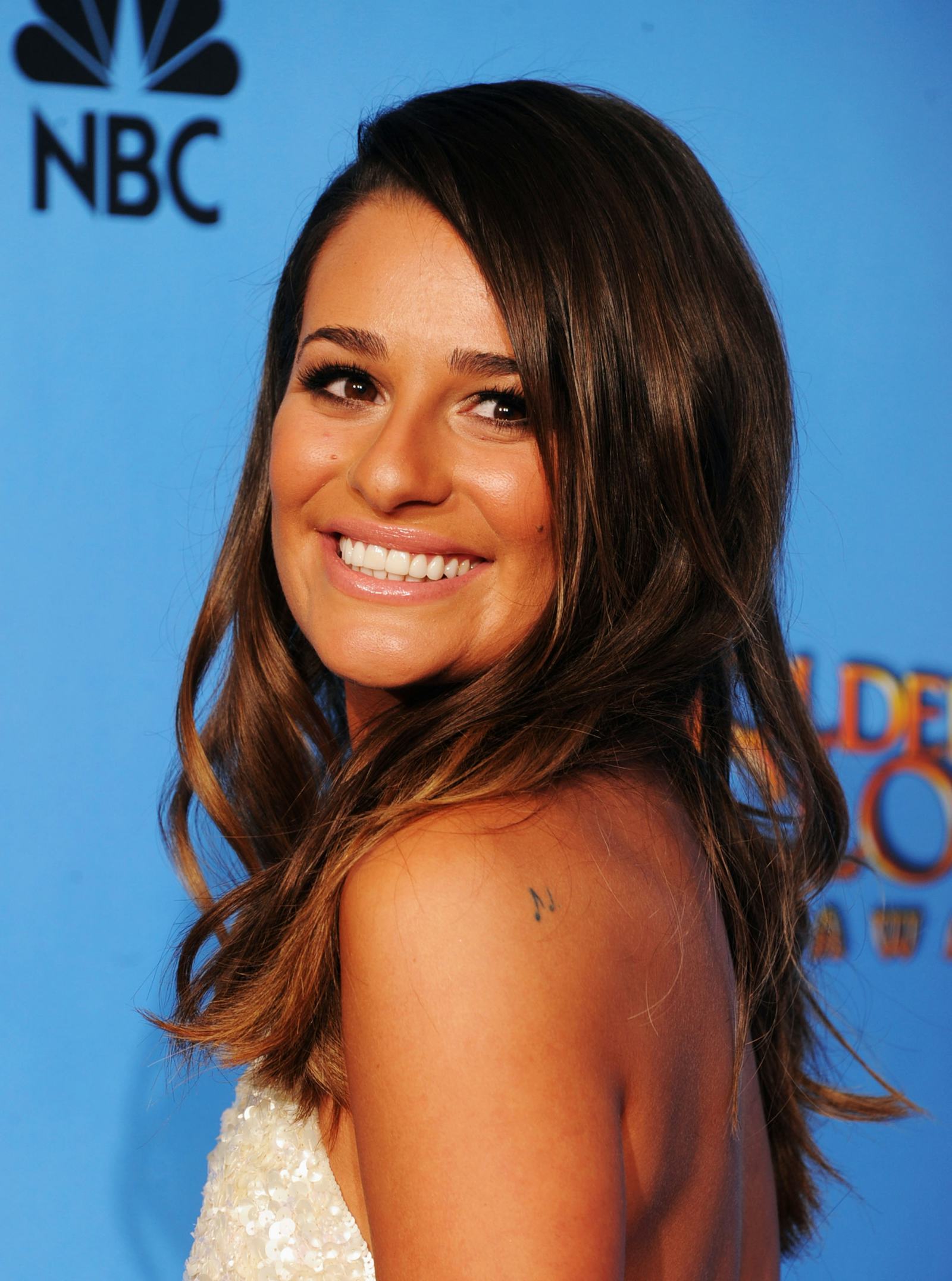 Lea Michele tattoos: Music notes shoulder tattoo
