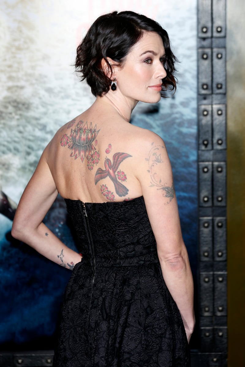 Lena Headey back tattoos red carpet