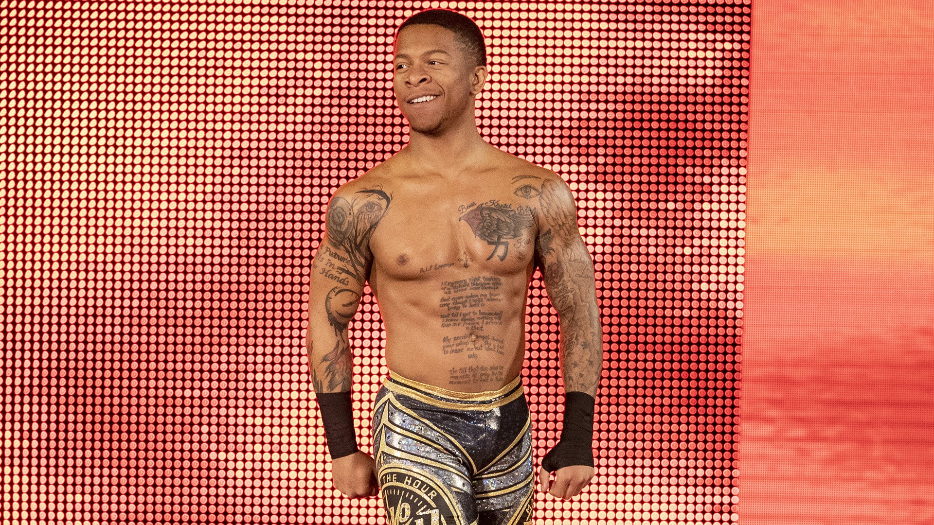 Lio Rush right arm clock and shoulder eye tattoos Lio Rush right arm clock and shoulder eye tattoos