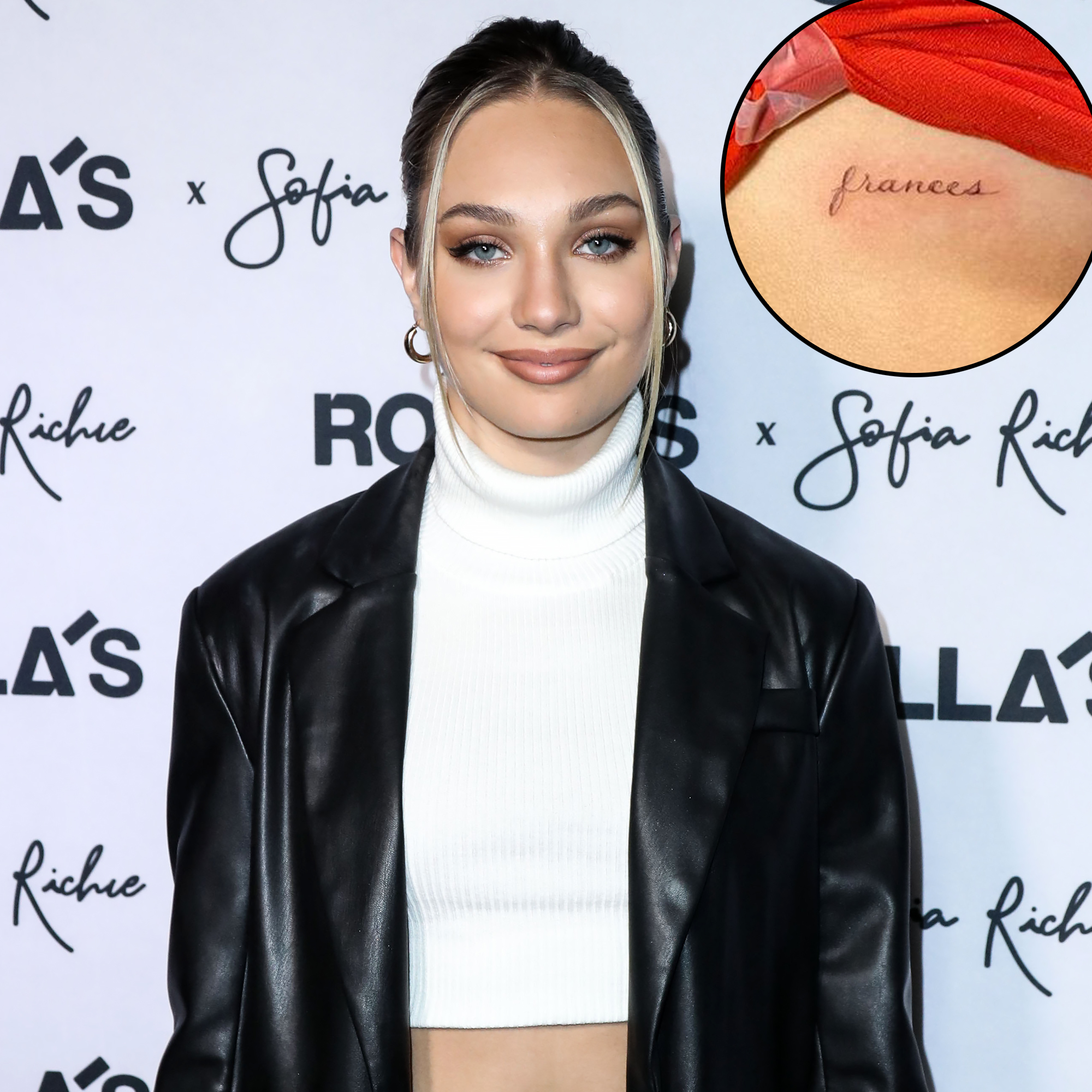 Maddie Ziegler Frances tattoo on her ribs, shown in a 2020 birthday tattoo photo.