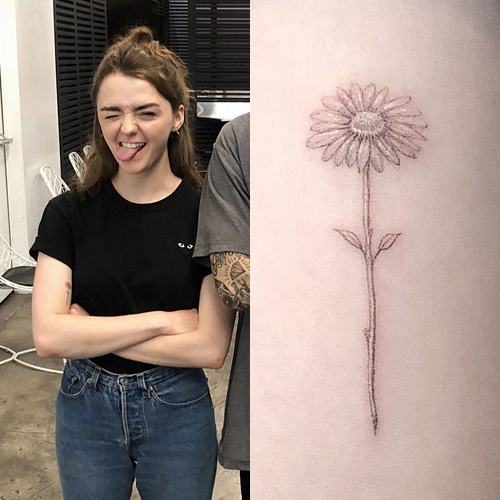 Maisie Williams flower tattoo close-up