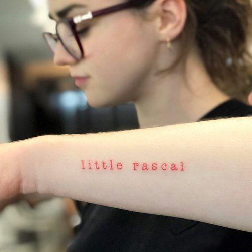 Maisie Williams Little Rascal forearm tattoo